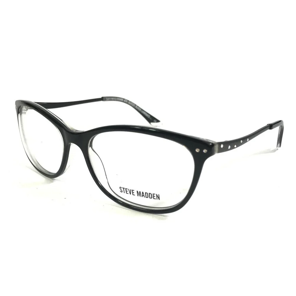 Steve Madden Eyeglasses Frames GLIITSY Black Laminate Crystals Cat Eye 53-16-135